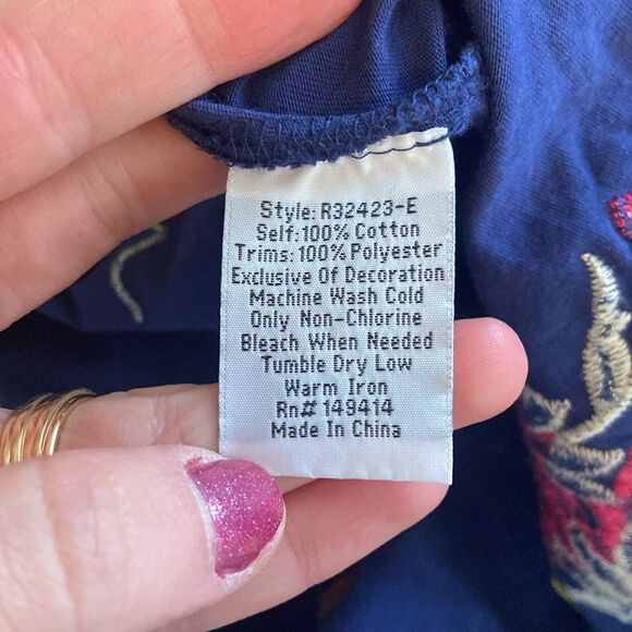 Johnny Was Blue Embroidered Julie Kimono Sleeve Tee Dress Size Small - Picture 7 of 7